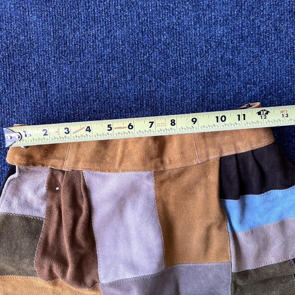 Vintage Patchwork Suede Skirt Womens Medium Multicolor A-Line Bohemian Pockets - Picture 4 of 7